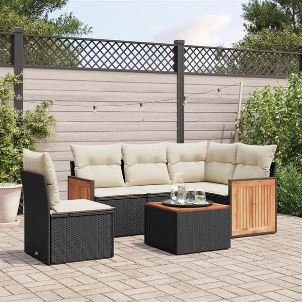 Grote foto vidaxl 6 delige loungeset met kussens poly rattan zwart tuin en terras tuinmeubelen