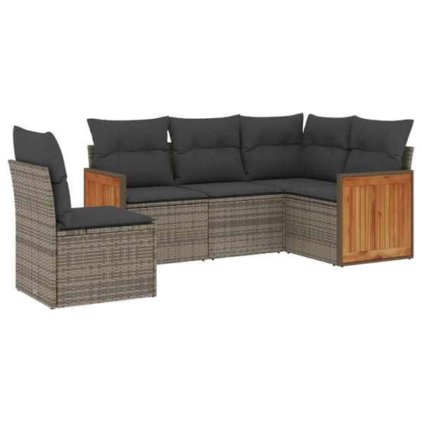 Grote foto vidaxl 5 delige loungeset met kussens poly rattan grijs tuin en terras tuinmeubelen