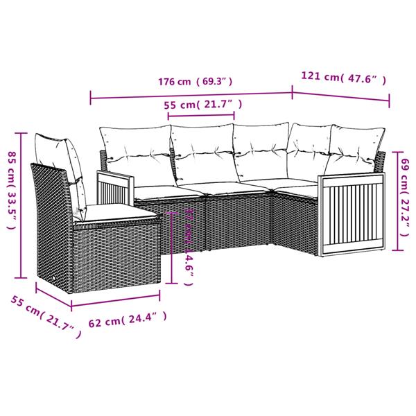 Grote foto vidaxl 5 delige loungeset met kussens poly rattan beige tuin en terras tuinmeubelen