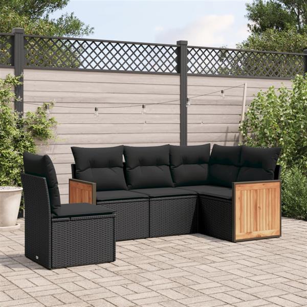 Grote foto vidaxl 5 delige loungeset met kussens poly rattan zwart tuin en terras tuinmeubelen