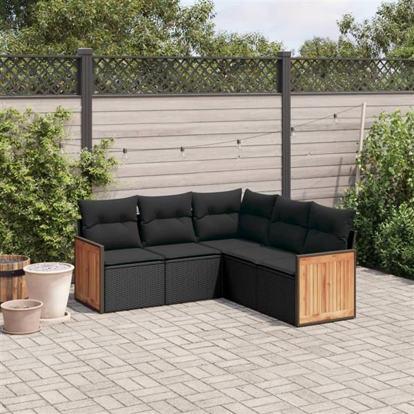 Grote foto vidaxl 5 delige loungeset met kussens poly rattan zwart tuin en terras tuinmeubelen