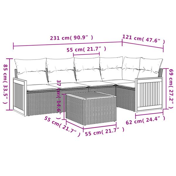 Grote foto vidaxl 6 delige loungeset met kussens poly rattan zwart tuin en terras tuinmeubelen