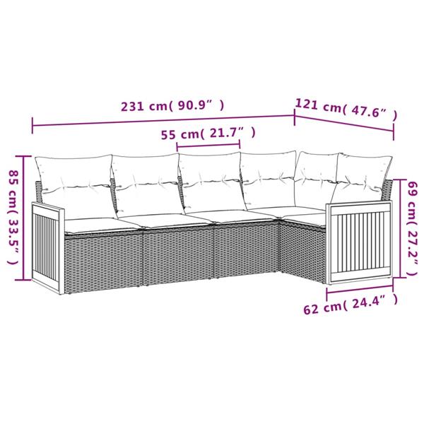 Grote foto vidaxl 5 delige loungeset met kussens poly rattan zwart tuin en terras tuinmeubelen