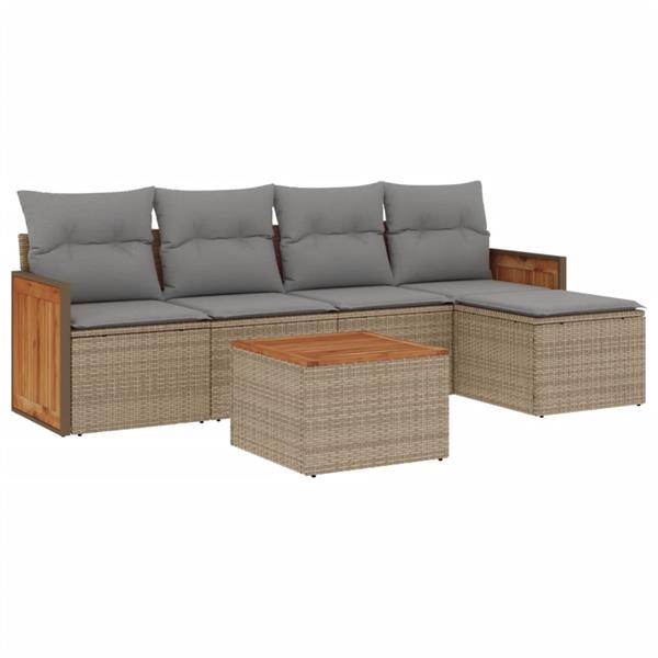 Grote foto vidaxl 6 delige loungeset met kussens poly rattan beige tuin en terras tuinmeubelen