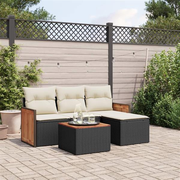 Grote foto vidaxl 5 delige loungeset met kussens poly rattan zwart tuin en terras tuinmeubelen