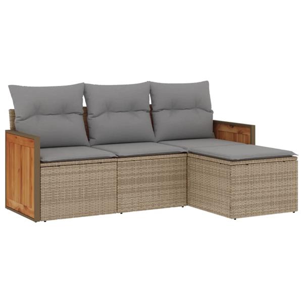 Grote foto vidaxl 4 delige loungeset met kussens poly rattan beige tuin en terras tuinmeubelen