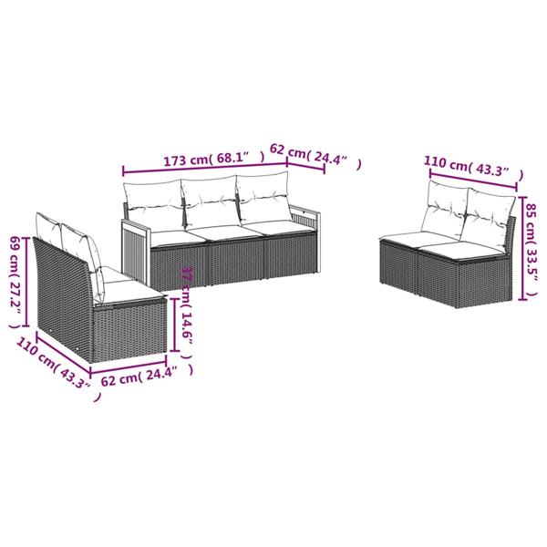 Grote foto vidaxl 7 delige loungeset met kussens poly rattan zwart tuin en terras tuinmeubelen