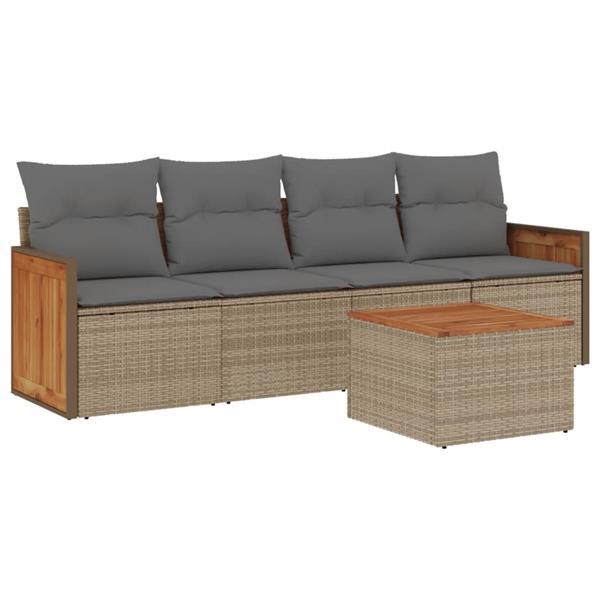 Grote foto vidaxl 5 delige loungeset met kussens poly rattan beige tuin en terras tuinmeubelen