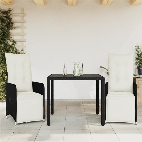 Grote foto vidaxl 3 delige bistroset met kussens poly rattan zwart tuin en terras tuinmeubelen