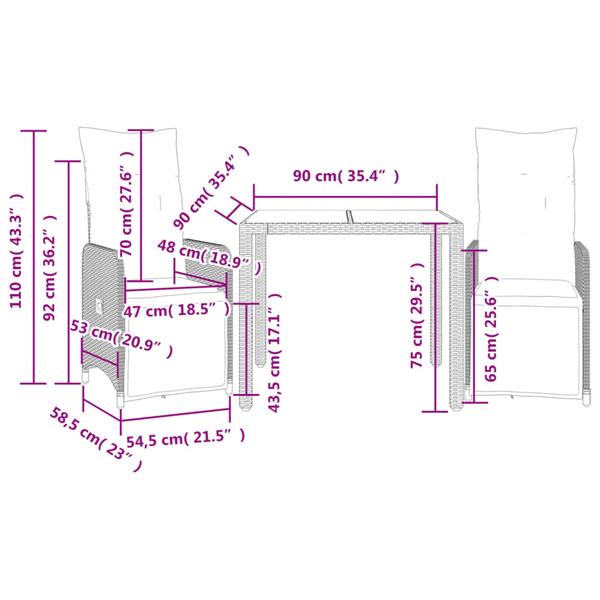 Grote foto vidaxl 3 delige bistroset met kussens poly rattan zwart tuin en terras tuinmeubelen