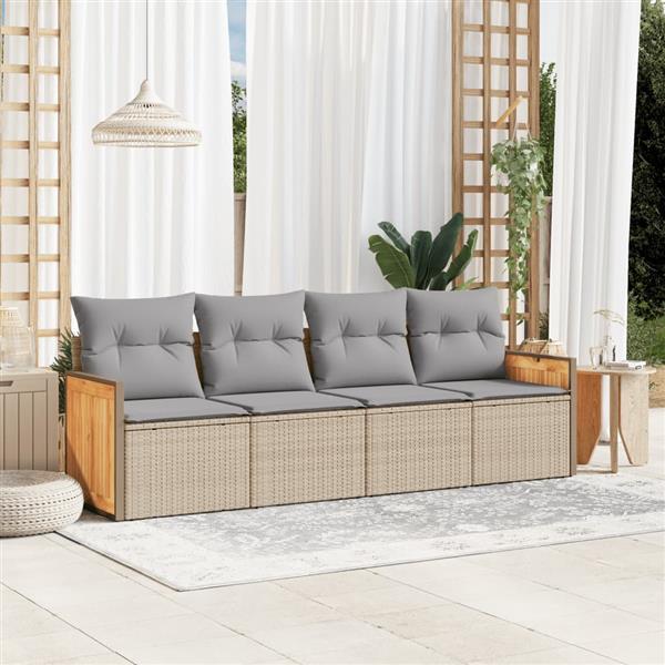 Grote foto vidaxl 4 delige loungeset met kussens poly rattan beige tuin en terras tuinmeubelen