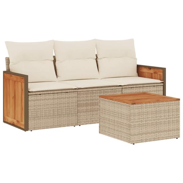 Grote foto vidaxl 4 delige loungeset met kussens poly rattan beige tuin en terras tuinmeubelen