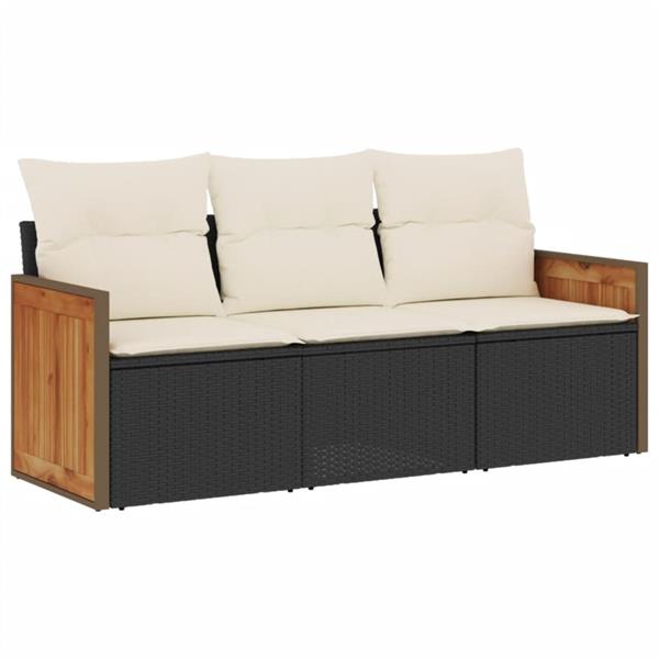 Grote foto vidaxl 3 delige loungeset met kussens poly rattan zwart tuin en terras tuinmeubelen