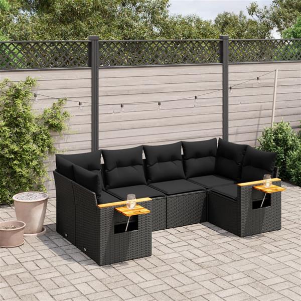 Grote foto vidaxl 6 delige loungeset met kussens poly rattan zwart tuin en terras tuinmeubelen