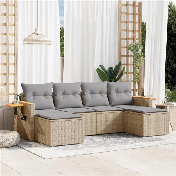 Grote foto vidaxl 6 delige loungeset met kussens poly rattan beige tuin en terras tuinmeubelen