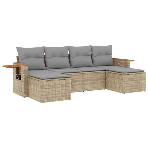 Grote foto vidaxl 6 delige loungeset met kussens poly rattan beige tuin en terras tuinmeubelen