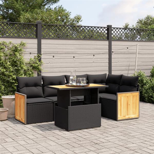 Grote foto vidaxl 6 delige loungeset met kussens poly rattan zwart tuin en terras tuinmeubelen