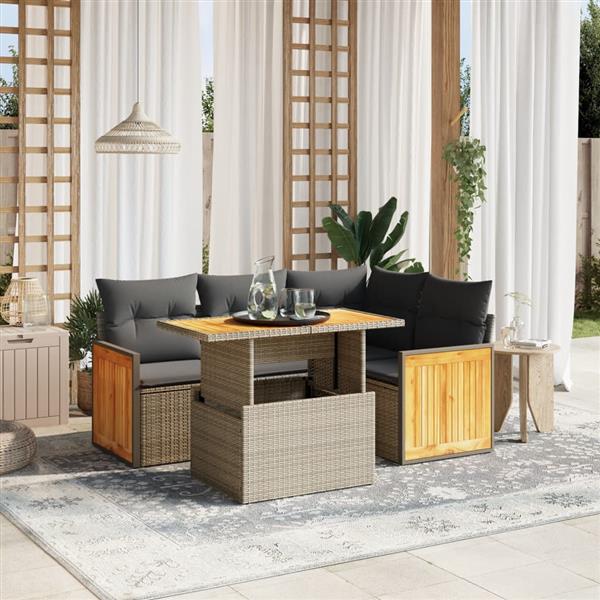 Grote foto vidaxl 5 delige loungeset met kussens poly rattan grijs tuin en terras tuinmeubelen