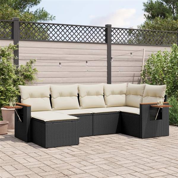 Grote foto vidaxl 6 delige loungeset met kussens poly rattan zwart tuin en terras tuinmeubelen