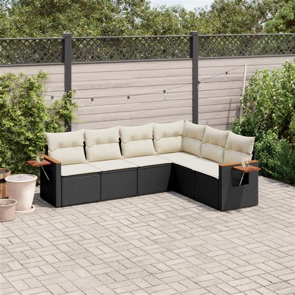 Grote foto vidaxl 6 delige loungeset met kussens poly rattan zwart tuin en terras tuinmeubelen