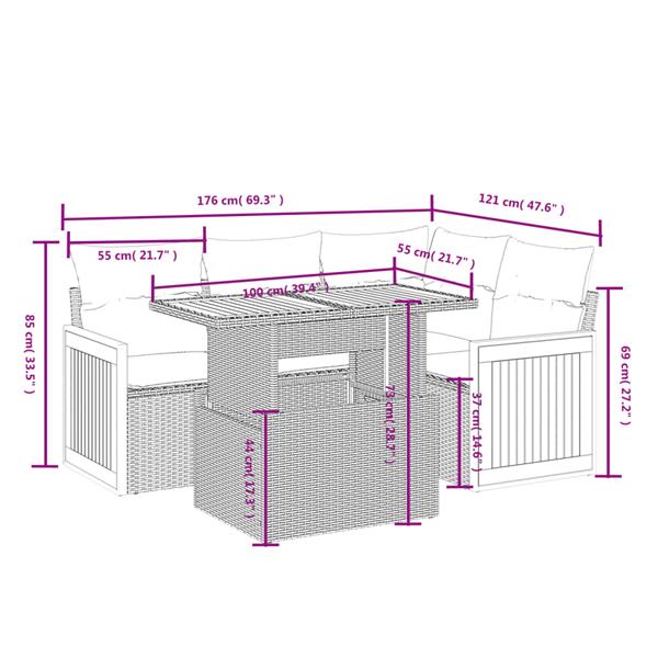 Grote foto vidaxl 5 delige loungeset met kussens poly rattan zwart tuin en terras tuinmeubelen