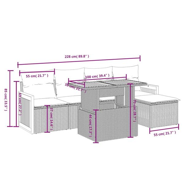 Grote foto vidaxl 6 delige loungeset met kussens poly rattan grijs tuin en terras tuinmeubelen