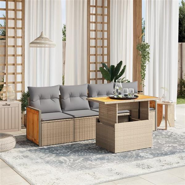 Grote foto vidaxl 5 delige loungeset met kussens poly rattan beige tuin en terras tuinmeubelen