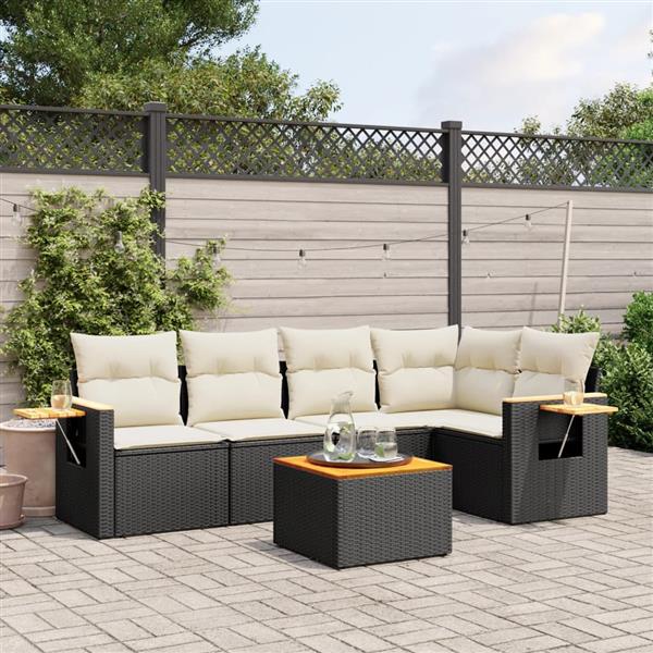 Grote foto vidaxl 6 delige loungeset met kussens poly rattan zwart tuin en terras tuinmeubelen