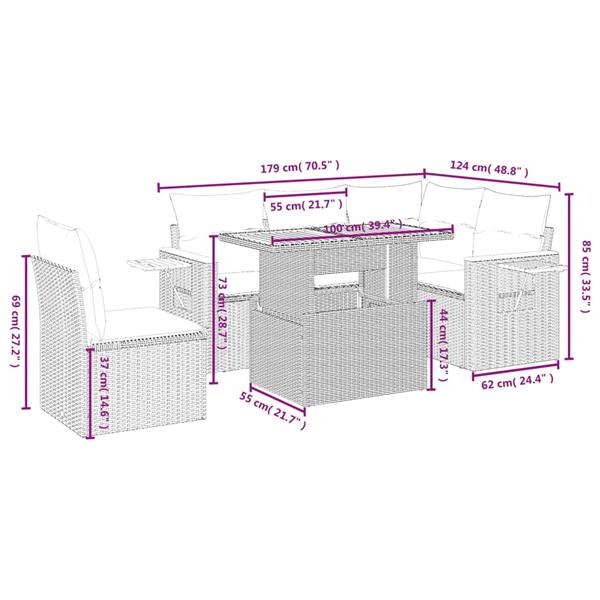 Grote foto vidaxl 6 delige loungeset met kussens poly rattan zwart tuin en terras tuinmeubelen