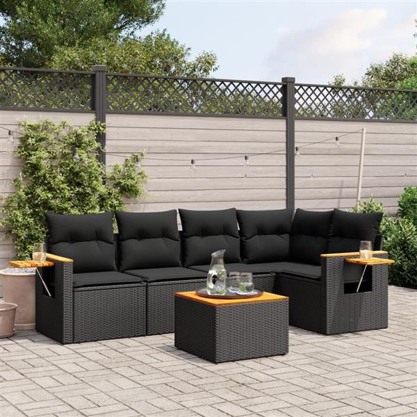 Grote foto vidaxl 6 delige loungeset met kussens poly rattan zwart tuin en terras tuinmeubelen