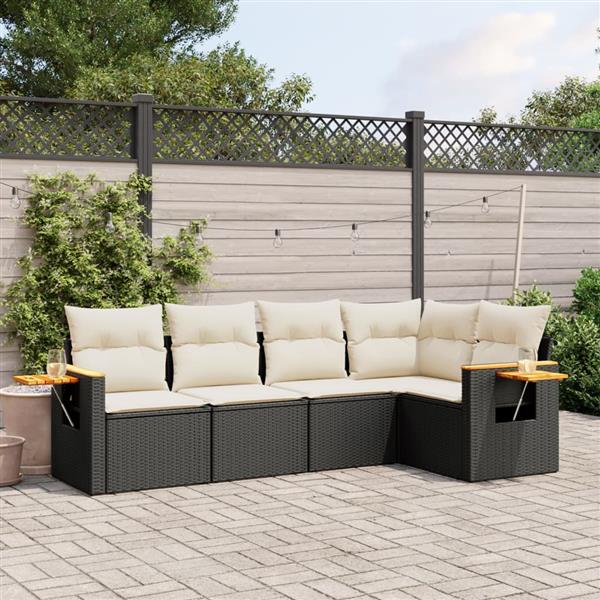 Grote foto vidaxl 5 delige loungeset met kussens poly rattan zwart tuin en terras tuinmeubelen