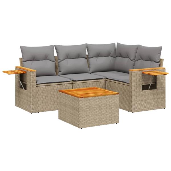 Grote foto vidaxl 5 delige loungeset met kussens poly rattan beige tuin en terras tuinmeubelen