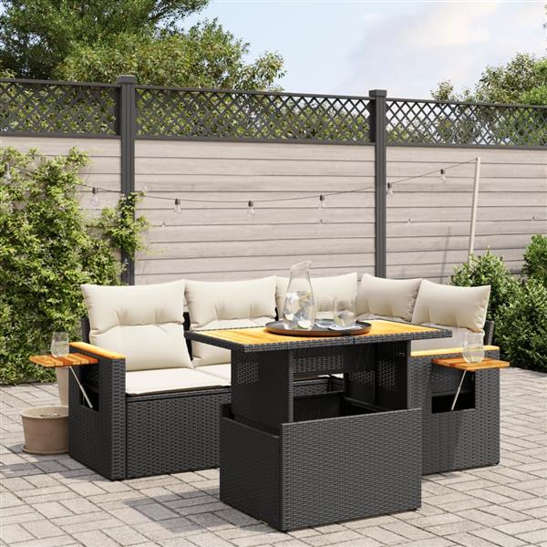 Grote foto vidaxl 5 delige loungeset met kussens poly rattan zwart tuin en terras tuinmeubelen