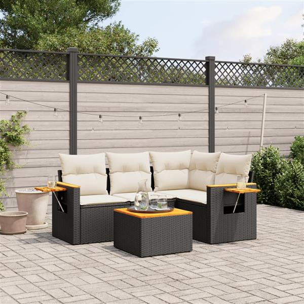 Grote foto vidaxl 5 delige loungeset met kussens poly rattan zwart tuin en terras tuinmeubelen