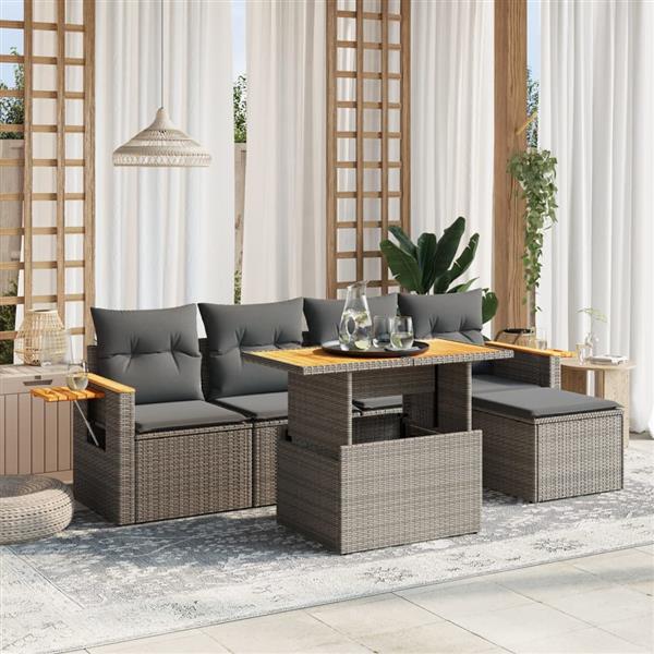 Grote foto vidaxl 6 delige loungeset met kussens poly rattan grijs tuin en terras tuinmeubelen