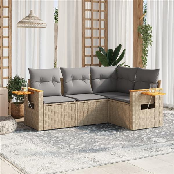 Grote foto vidaxl 4 delige loungeset met kussens poly rattan beige tuin en terras tuinmeubelen