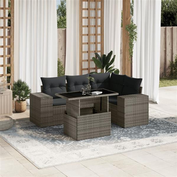 Grote foto vidaxl 5 delige loungeset met kussens poly rattan grijs tuin en terras tuinmeubelen