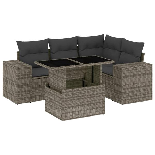 Grote foto vidaxl 5 delige loungeset met kussens poly rattan grijs tuin en terras tuinmeubelen