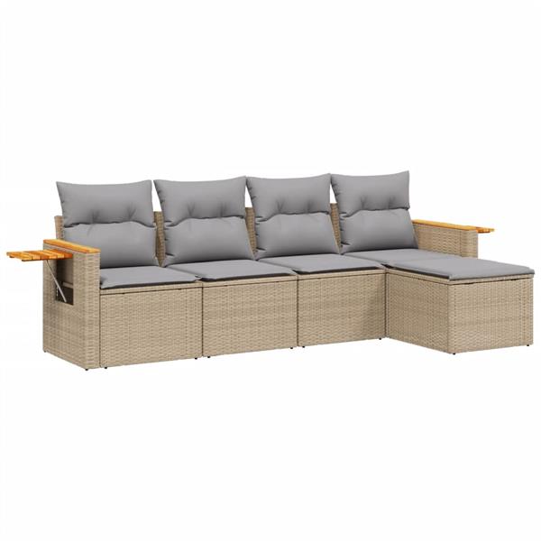 Grote foto vidaxl 5 delige loungeset met kussens poly rattan beige tuin en terras tuinmeubelen