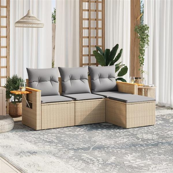 Grote foto vidaxl 4 delige loungeset met kussens poly rattan beige tuin en terras tuinmeubelen