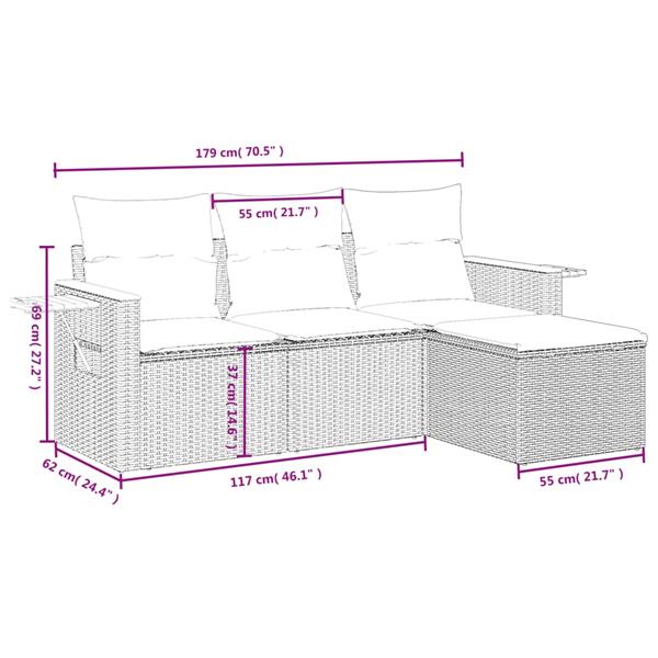 Grote foto vidaxl 4 delige loungeset met kussens poly rattan zwart tuin en terras tuinmeubelen