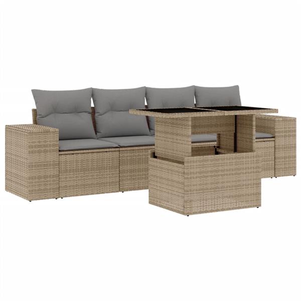 Grote foto vidaxl 5 delige loungeset met kussens poly rattan beige tuin en terras tuinmeubelen