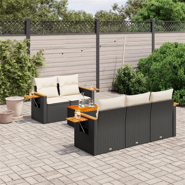 Grote foto vidaxl 6 delige loungeset met kussens poly rattan zwart tuin en terras tuinmeubelen