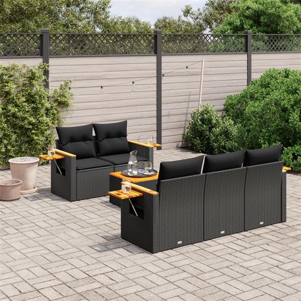 Grote foto vidaxl 6 delige loungeset met kussens poly rattan zwart tuin en terras tuinmeubelen