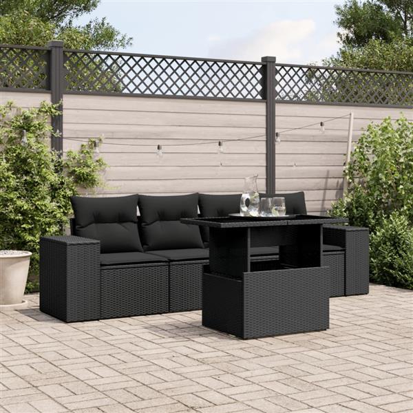 Grote foto vidaxl 5 delige loungeset met kussens poly rattan zwart tuin en terras tuinmeubelen