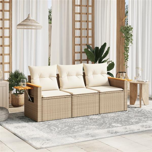 Grote foto vidaxl 3 delige loungeset met kussens poly rattan beige tuin en terras tuinmeubelen