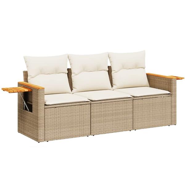 Grote foto vidaxl 3 delige loungeset met kussens poly rattan beige tuin en terras tuinmeubelen