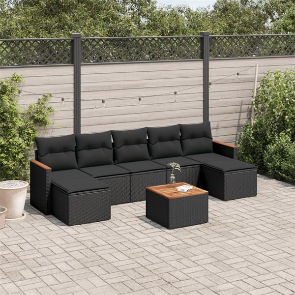 Grote foto vidaxl 8 delige loungeset met kussens poly rattan zwart tuin en terras tuinmeubelen