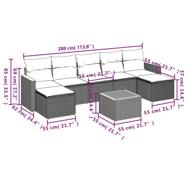 Grote foto vidaxl 8 delige loungeset met kussens poly rattan zwart tuin en terras tuinmeubelen