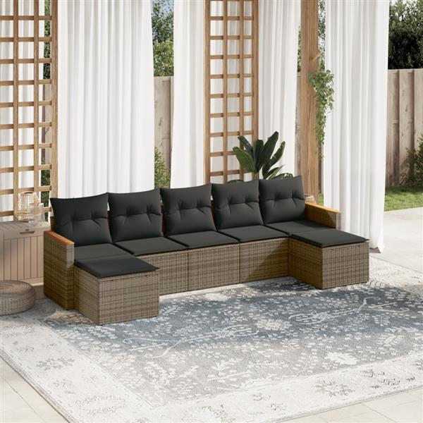 Grote foto vidaxl 7 delige loungeset met kussens poly rattan grijs tuin en terras tuinmeubelen